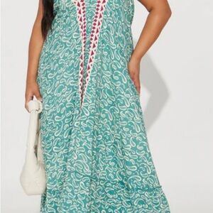 Fashion Nova Teal and Red Maxi Dress